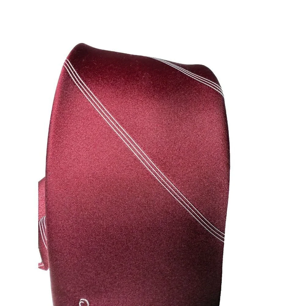 Oscar De La Renta Mens Classic Necktie Tie Burgundy White Stripes
